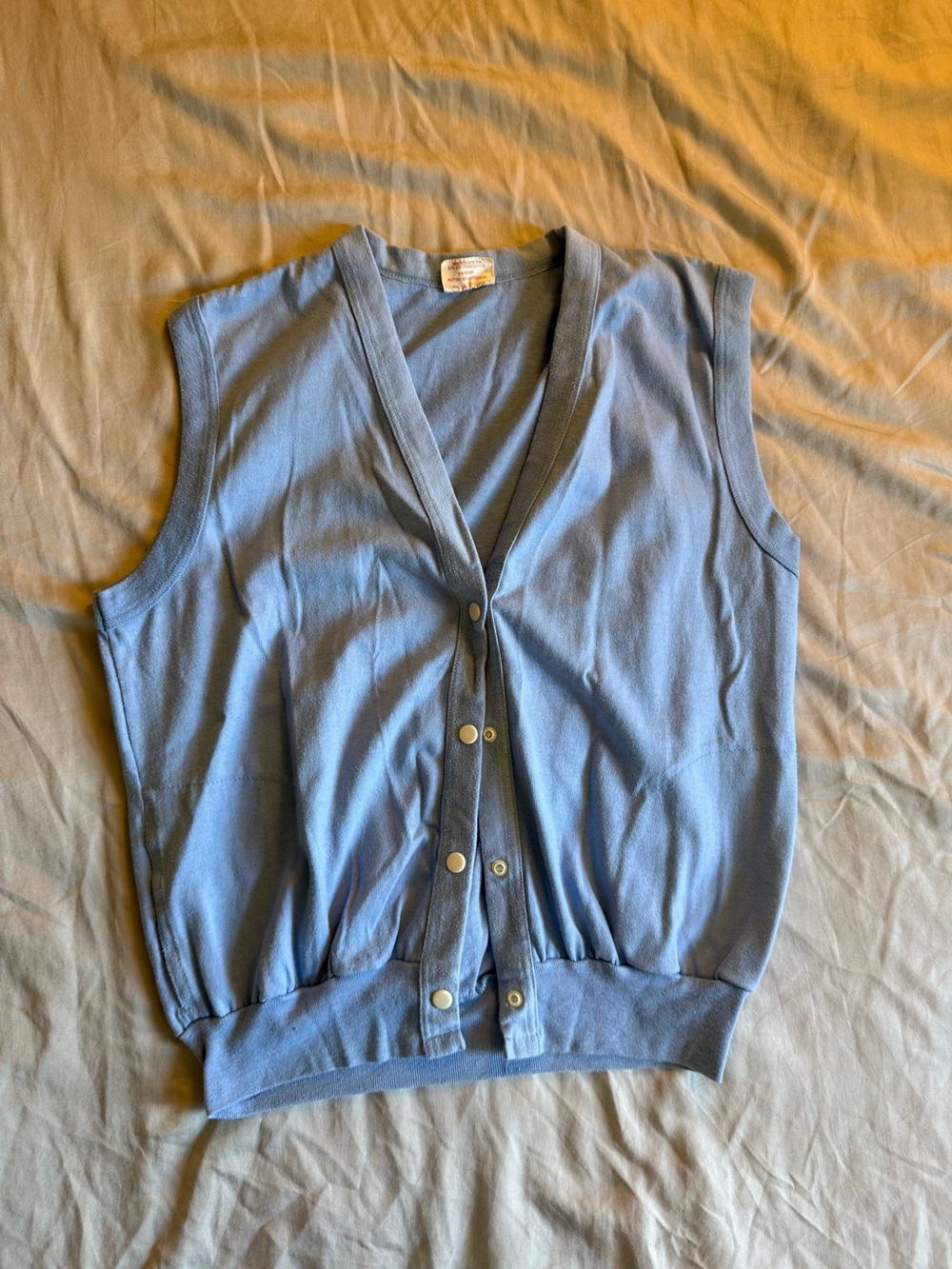 Light Blue Sleeveless Snap-Front Knit Top